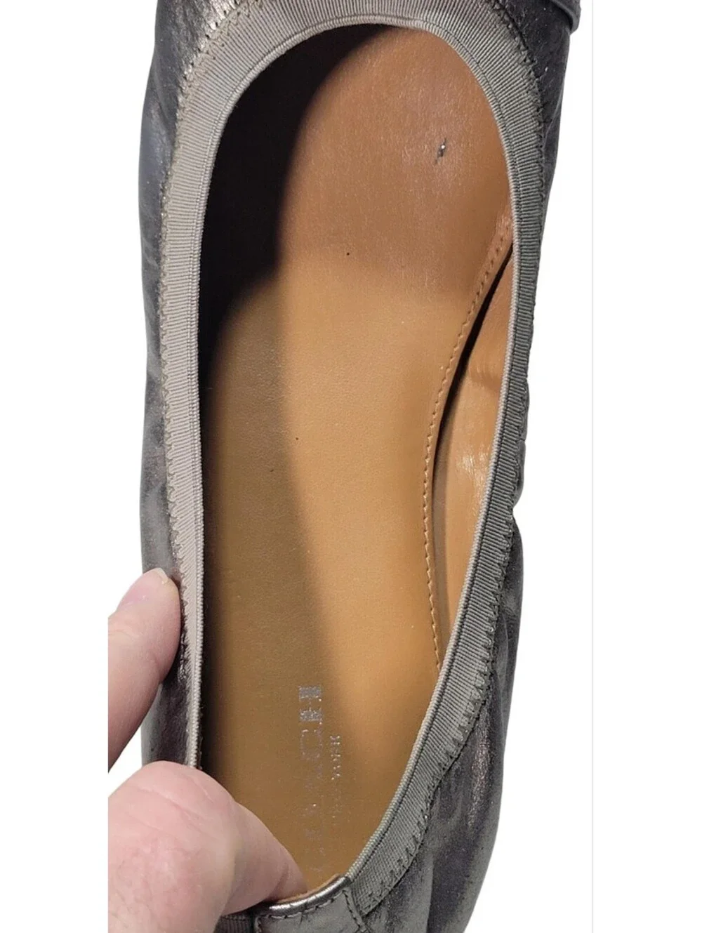 Coach Chelsey Ballerina Flats Silver Metallic Leather Size 10B